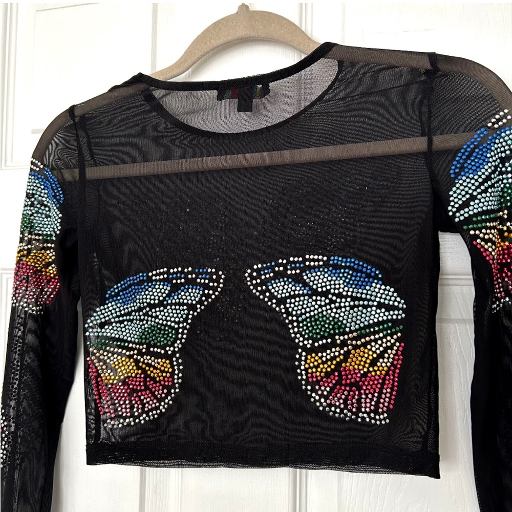 Club Exx Mesh Rhinestone Butterfly Top - Picture 4 of 8